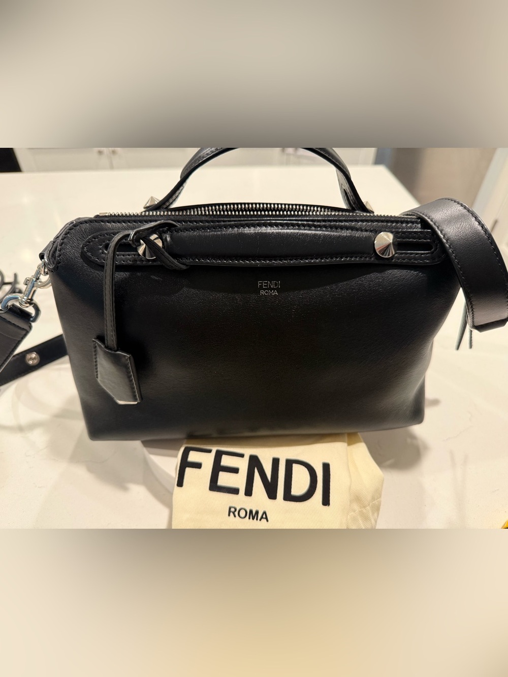 Pre-owned Fendi By The Way Black Leather Top-Handle